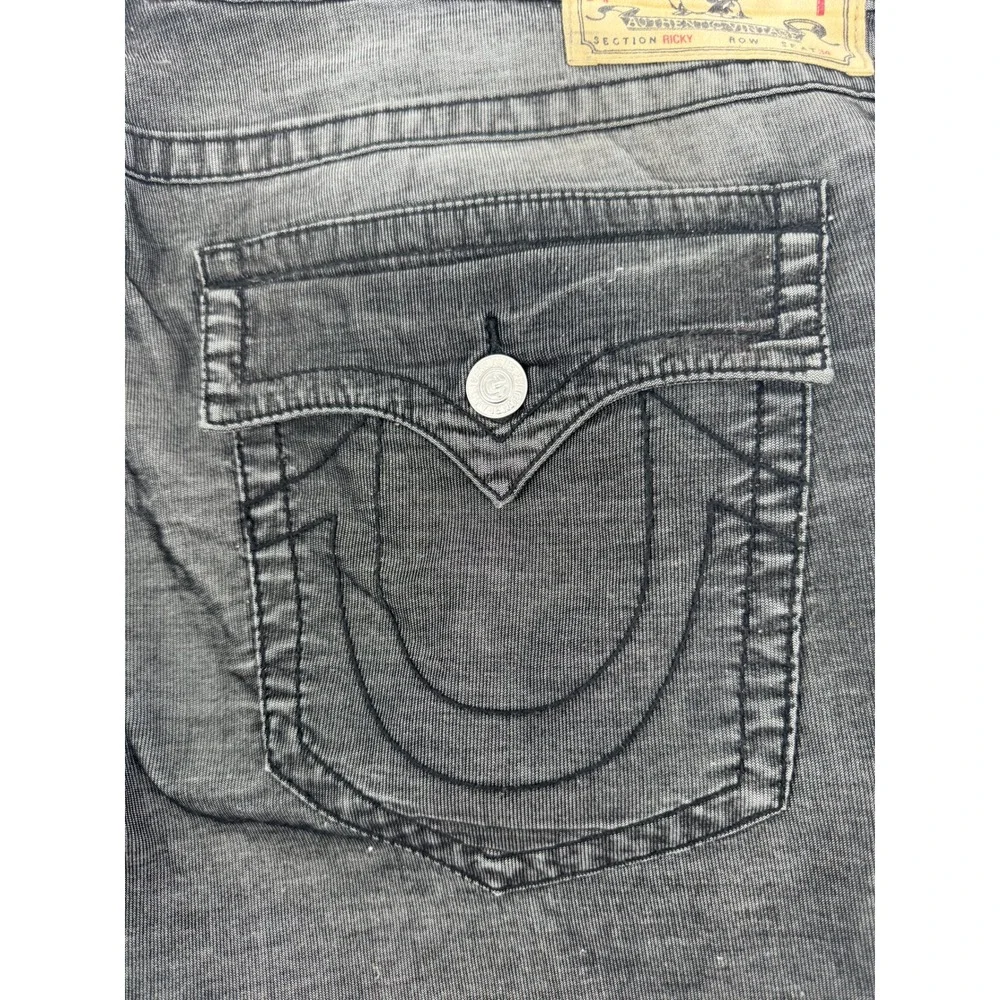 True Religion‎ Jeans Ricky 44x34 Bootcut Black Grey Wash Flap Pocket Baggy